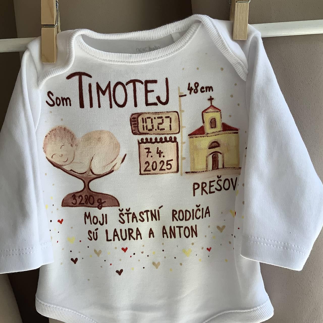 Originálne maľované body k narodeniu bábätka v hnedých odtieňoch 