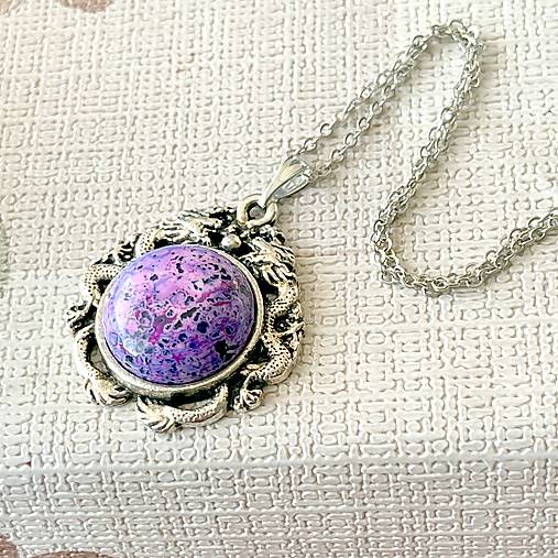 Purple Jasper Antique Silver Pendant / Prívesok s jaspisom fialovým E051