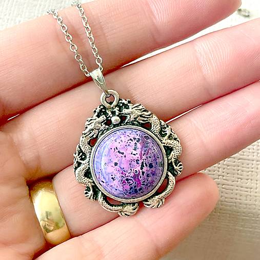 Purple Jasper Antique Silver Pendant / Prívesok s jaspisom fialovým E051