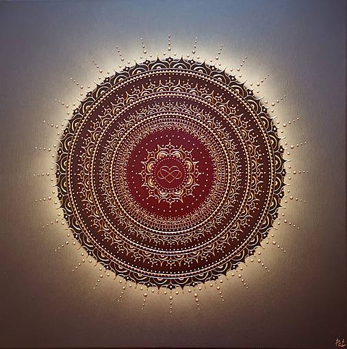 Obrazy - Mandala NEKONEČNÁ LÁSKA A ŠŤASTIE ❤️ (burgundy-brown-gold) 70 x 70 - 17495842_