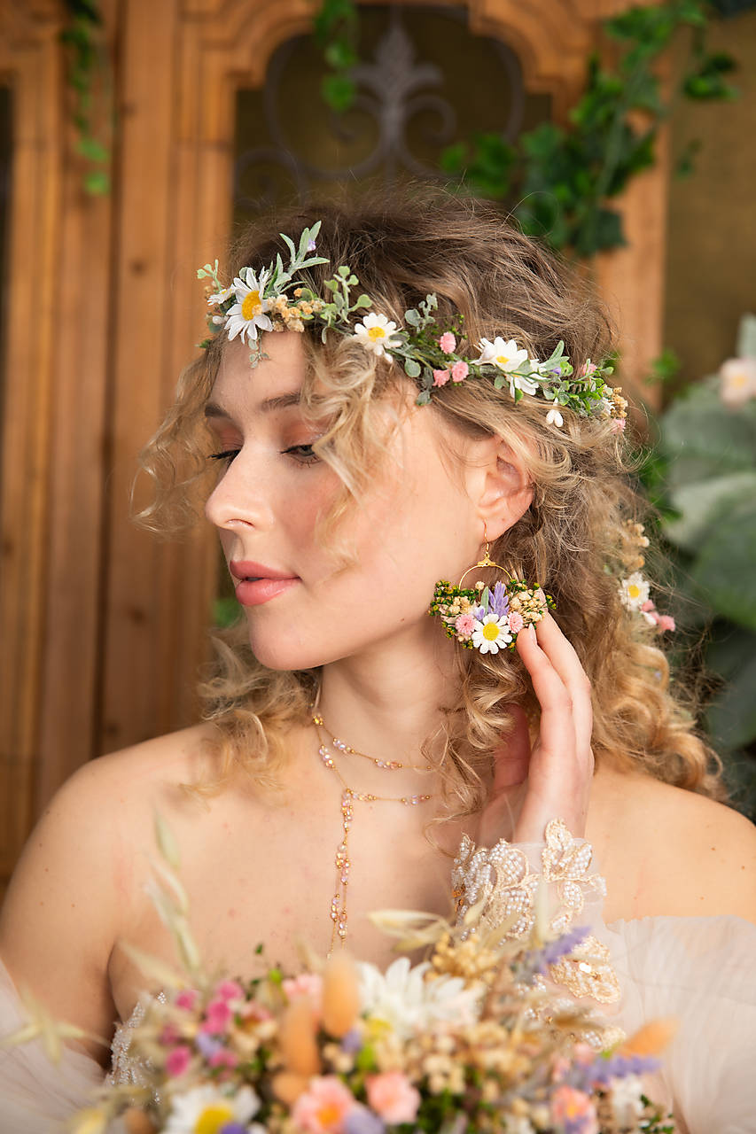 Kvetinové náušnice "vôňa jarnej lúky" - 3 cm