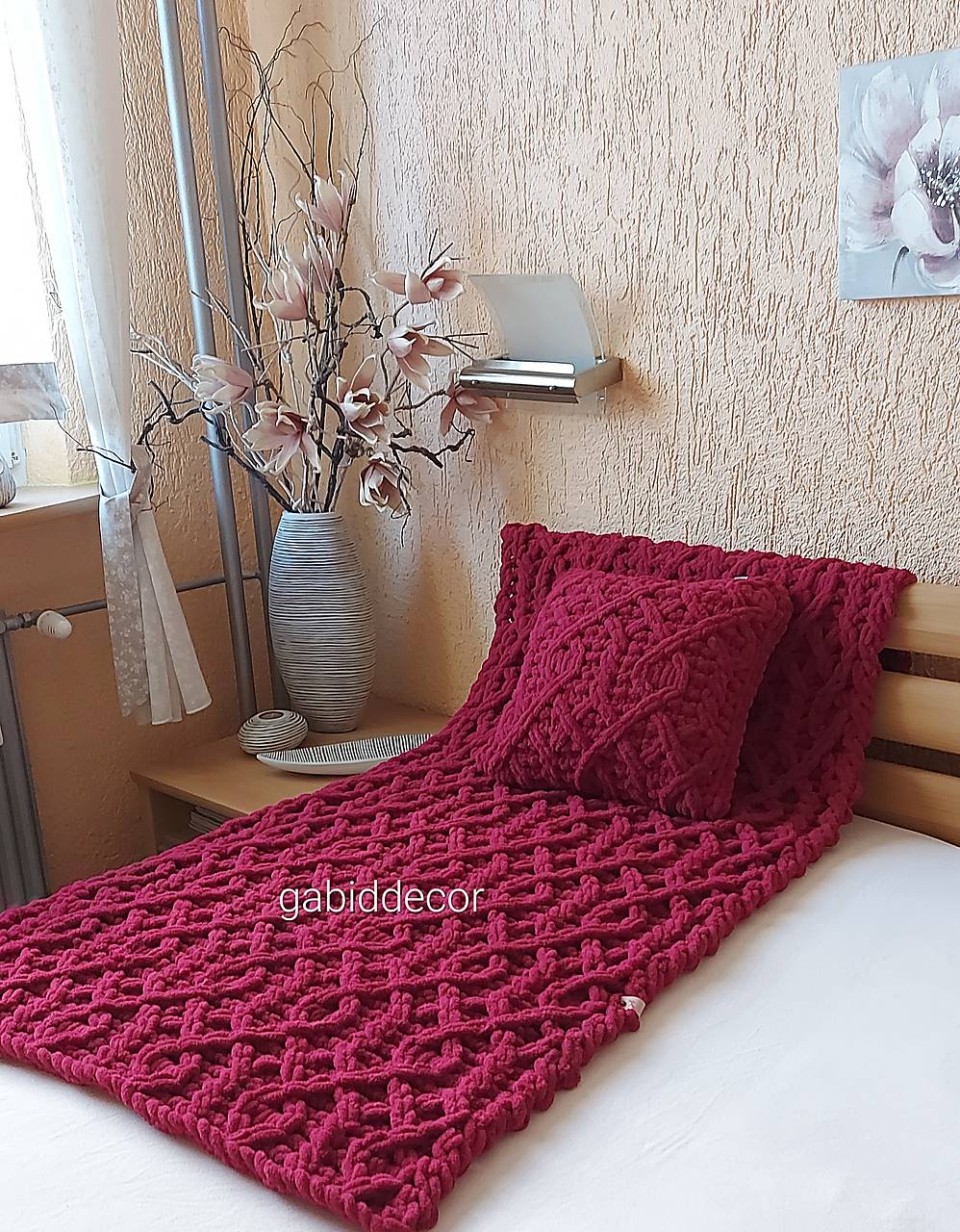 Jemnučká a ľahká deka z priadze alize puffy - šedá  (Deka, rozmer cca (160x 75) cm, farba bordová/vínová č. 107)