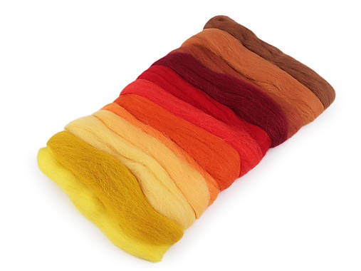 AKCIA!!! Vlna na plstenie, 100% merino, sada 12 ks, 50g ("oheň")