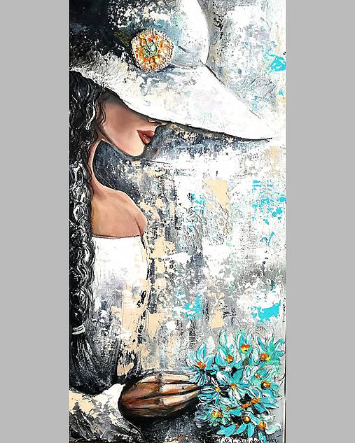 Obrazy - ,,Dáma v klobúku,, 50x100 - 17497702_