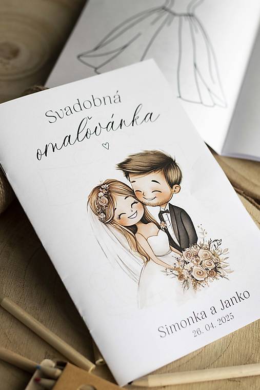 Papiernictvo - Svadobná omaľovánka - Postavičky I. ❤ (Omaľovánka + ceruzky 6ks v kraft obale) - 17497007_