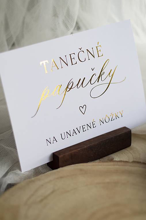 Papiernictvo - Tanečné papučky na unavené nôžky - info kartička A5 ZLATÁ - 17497570_