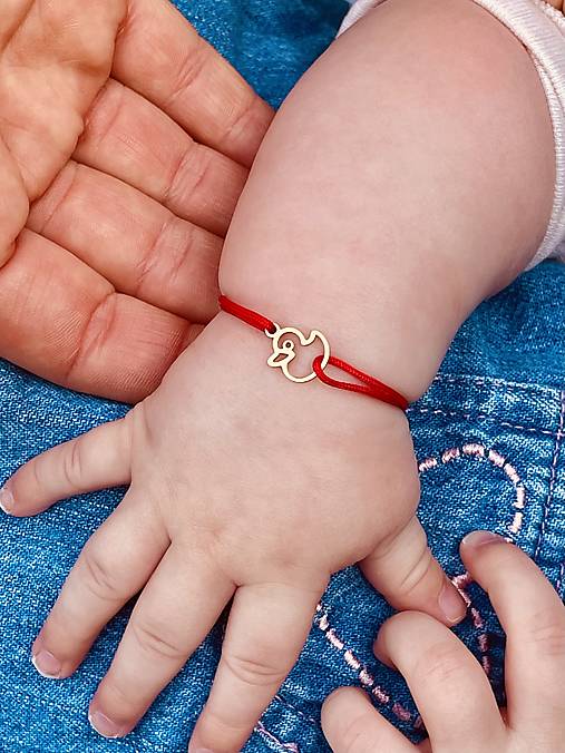 Detské doplnky - Červený náramok s kačičkou  - 17496702_