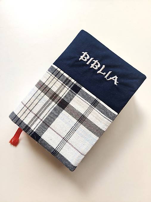 Papiernictvo - Obal na Bibliu (malú) - modré káro - 17499763_