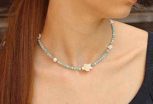 Letný náhrdelník choker - amazonit
