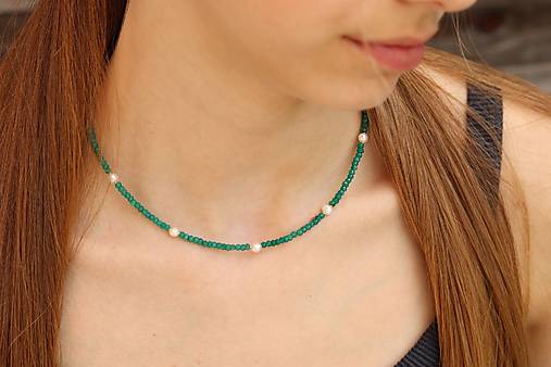 Náhrdelník choker zelený jadeit, perla