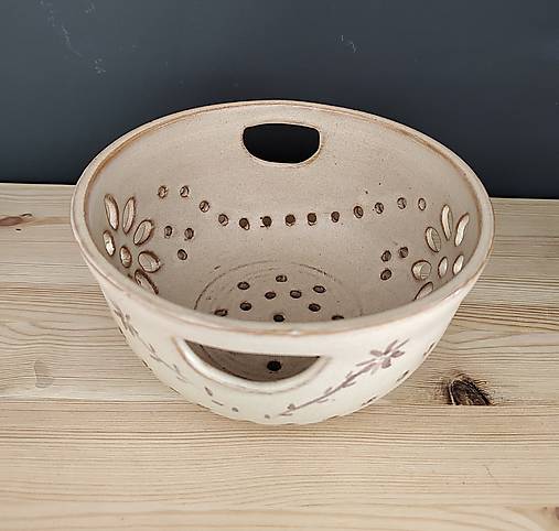 Nádoby - Keramický cedník - béžový - 17503575_
