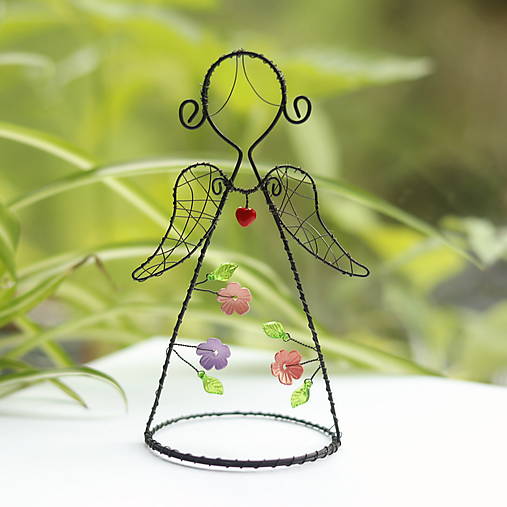 Dekorácie - anjelik s kvetmi 13cm - 17505227_
