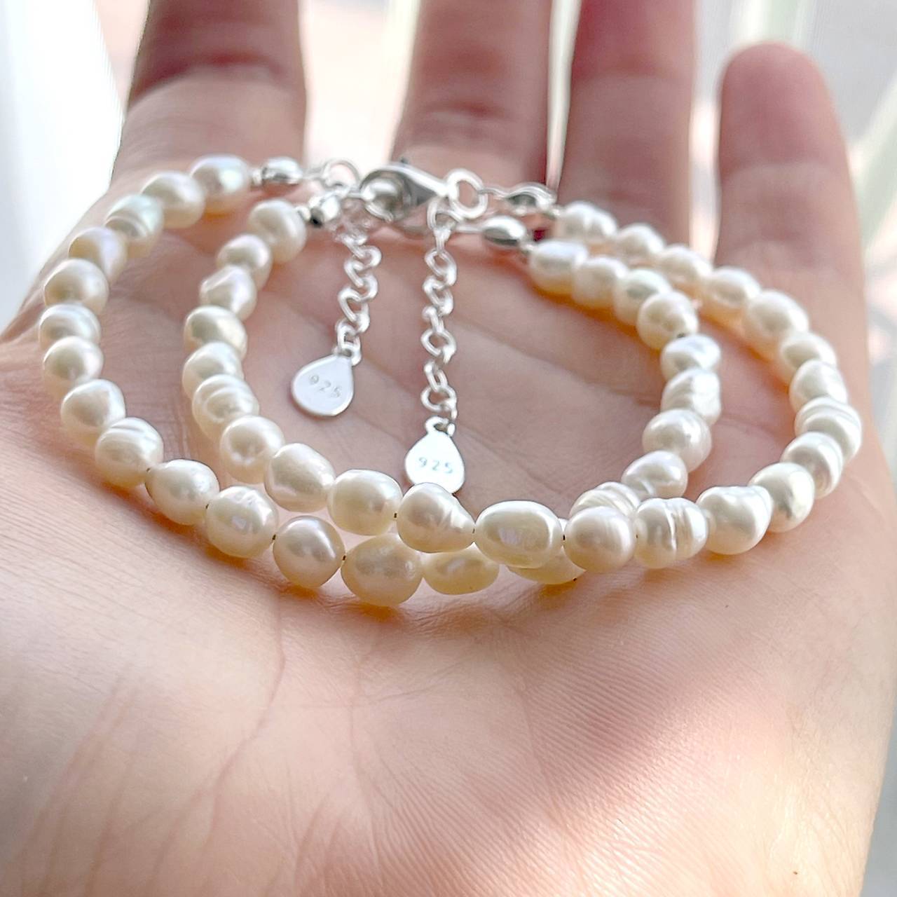 Freshwater Pearls Bracelet AG925 / Náramok sladkovodné perly, striebro, E014