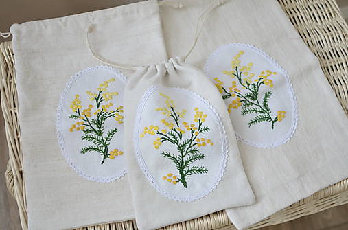 Úžitkový textil - Ľanové vrecko so žltými kvietkami - 17504905_