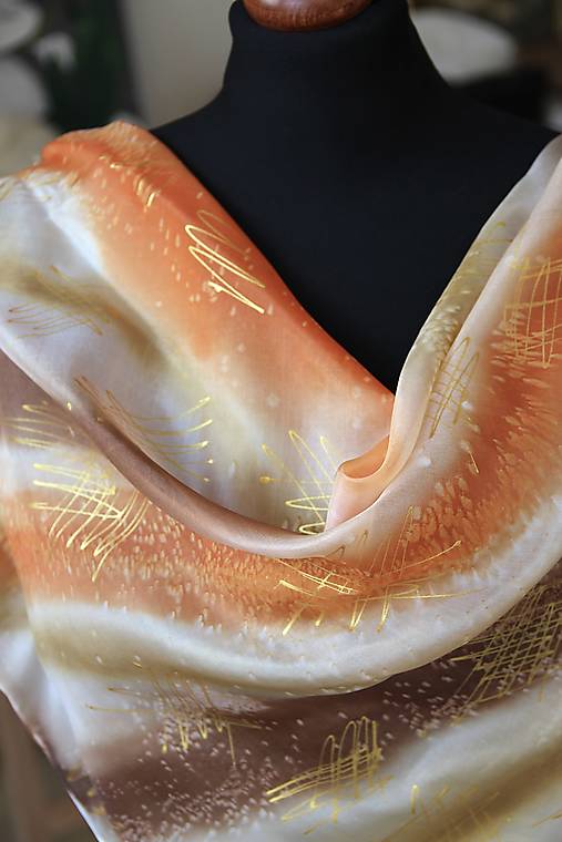 Šatky - Hodvábna  hnedo-oranžová + GRÁTIS darčekové balenie... - 17505601_