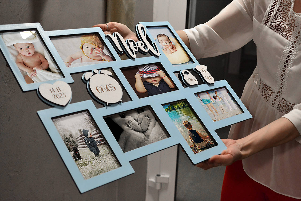 Fotorámik na 8 fotiek meno dieťaťa s údajmi celofarebný