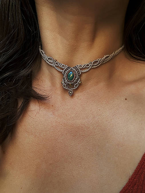 Náhrdelníky - Micro macramé choker s mechovým achátom - 17504549_