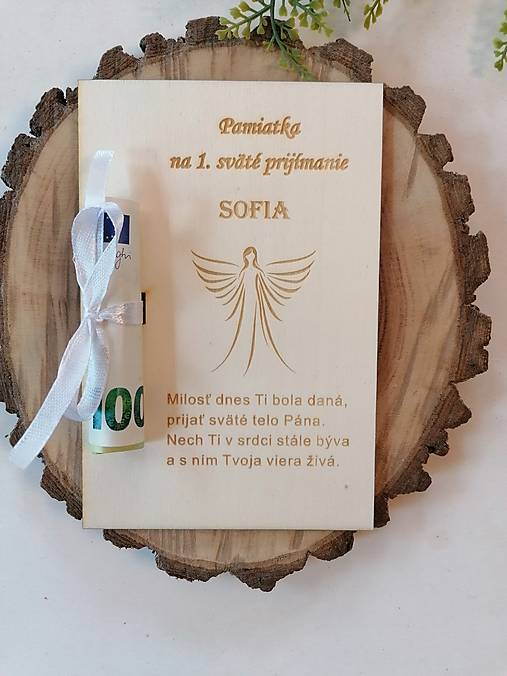 Papiernictvo - Drevena pohľadnica k 1. Svätému prijímaniu s anjelom - 17504324_