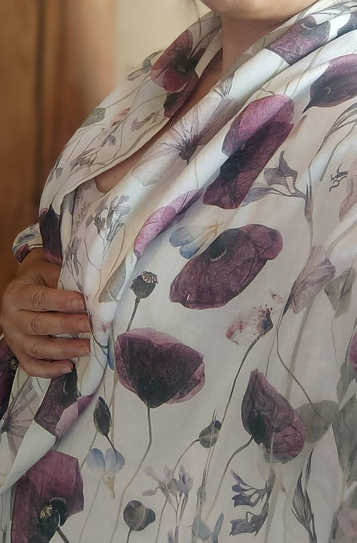 Elegantná biela dámska šatka z exkluzívneho premium kvetinového 100% ľanu "Lila Poppy"