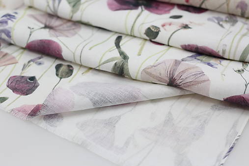 Elegantná biela dámska šatka z exkluzívneho premium kvetinového 100% ľanu "Lila Poppy"