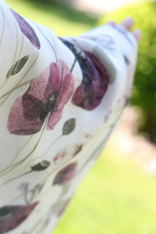 Elegantná biela dámska šatka z exkluzívneho premium kvetinového 100% ľanu "Lila Poppy"