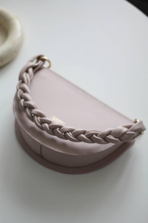 Kabelky - Kožená okrúhla kabelka MINIMAL s  prepletaným popruhom- PUDROVORUŽOVÁ - 17506714_