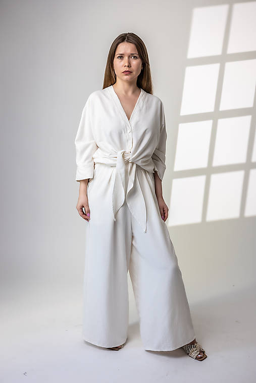 Nohavice - Široké ležérne nohavice maslové Poppy - 17507505_