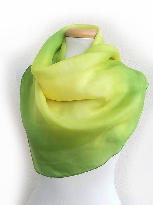 Šatky - "pastel green&yellow"  hodvábná šatka  90x90 cm skladom - 17507408_