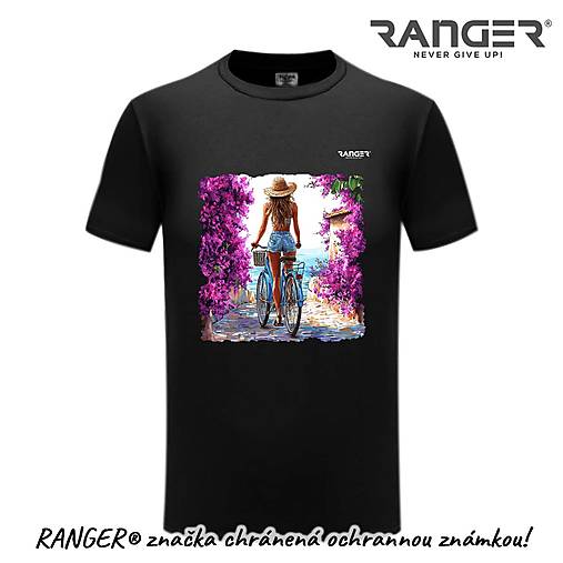 Topy, tričká, tielka - Tričko RANGER® - ŽENA NA BICYKLI (Čierna) - 17507583_