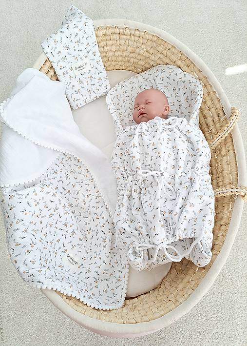 Detský textil - Mušelínová sada pre bábätko mini kvetinky - 17510235_