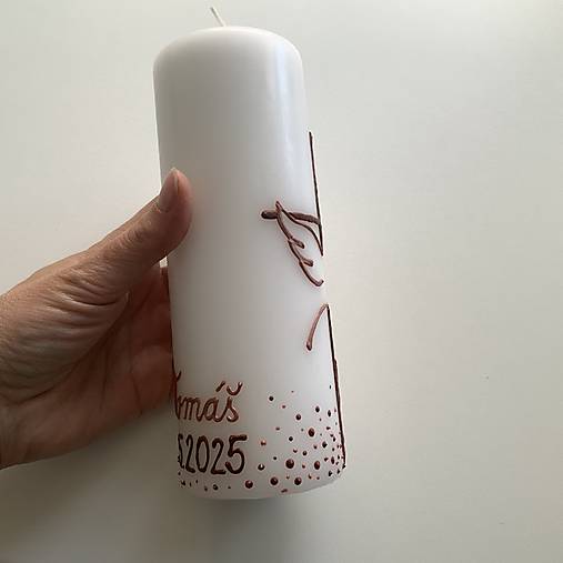 Maľovaná svieca s nápisom "Duchu Svätý príď!" (biela, 18 cm)