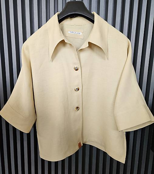 Blúzky a košele - Horčicový ľanový top/sako - 17510324_