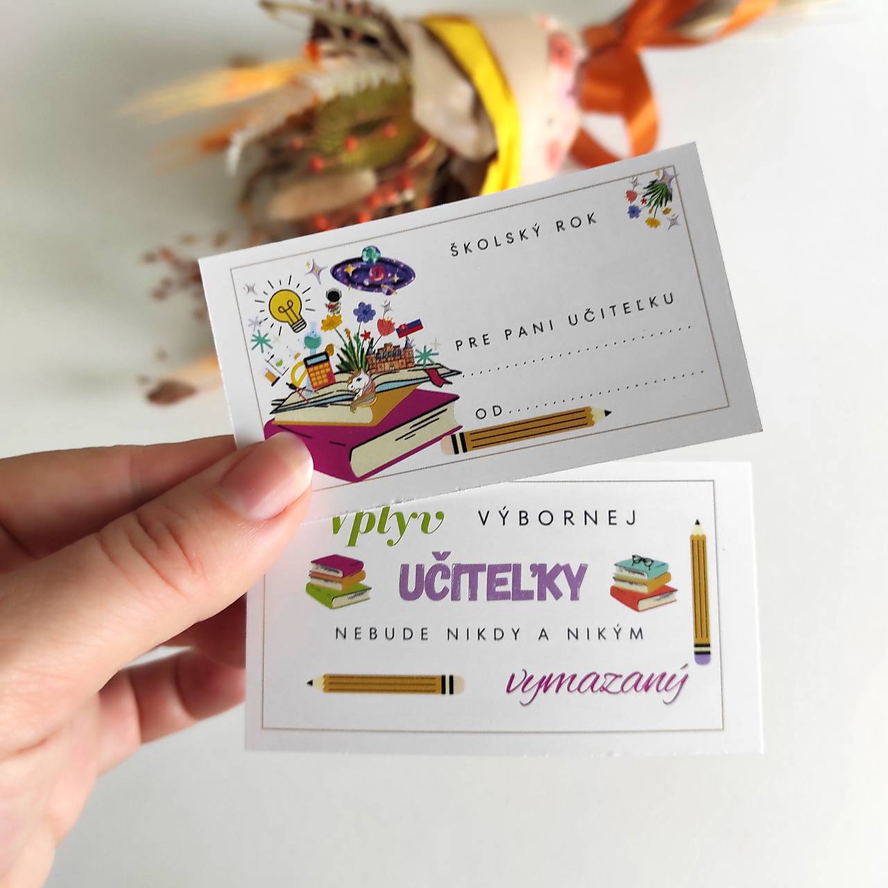 Kartička s venovaním na koniec školského roka pre učiteľky, učiteľov a vychovávateľov (Vplyv učiteľky)