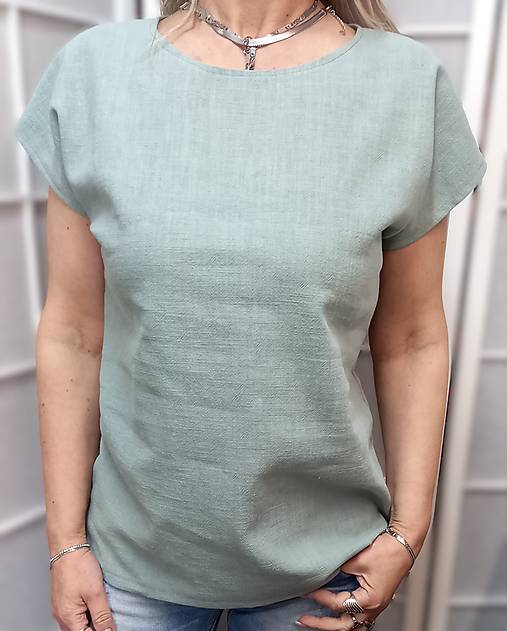 Blúzky a košele - Halenka z přírodního lnu - světlý mint, velikost S/M ~ LETNÍ VÝPRODEJ ~ - 17512969_