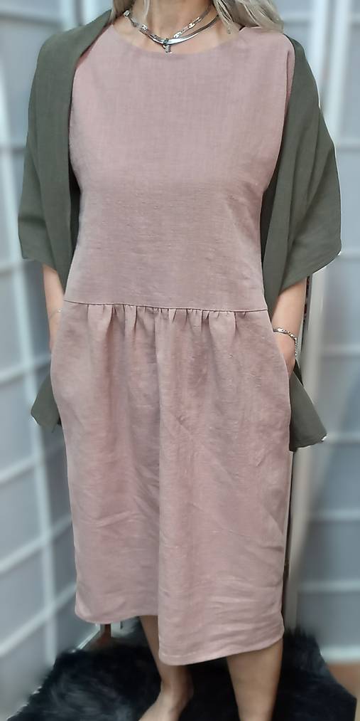 Šatky - Šátek z přírodního lnu - barva khaki ~ VÝPRODEJ ~ - 17512976_