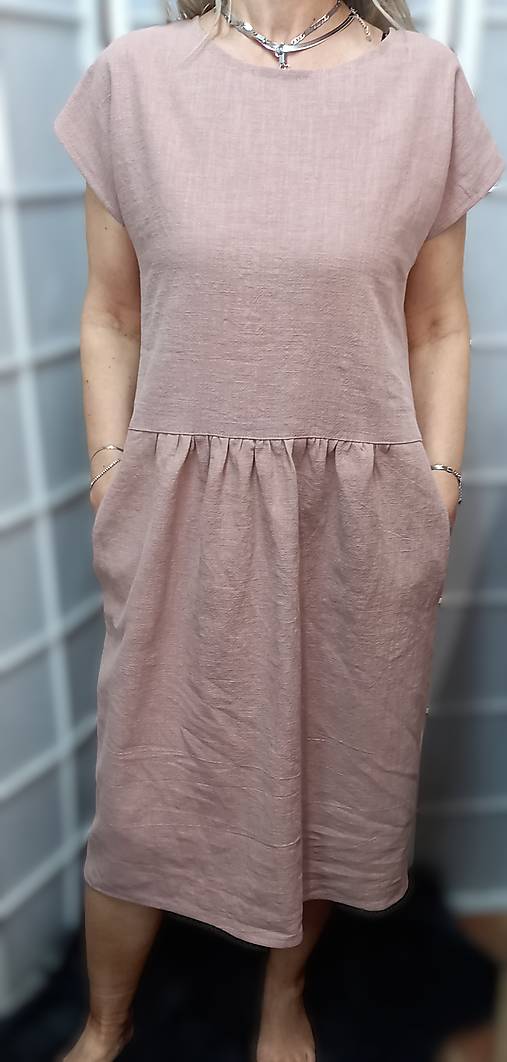 Šaty - Lněné šaty s kapsami - barva pudrová, velikost S/M ~ LETNÍ VÝPRODEJ ~ - 17513035_