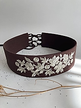 Opasky - ľanový vyšívaný opasok ,,BROWN" - 17512997_