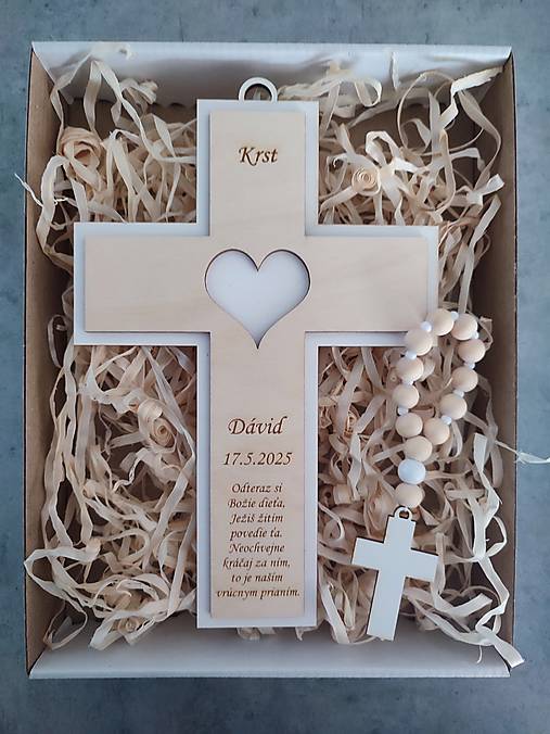 Dekorácie - Krížik a ruženec na pamiatku krstu - 17516075_