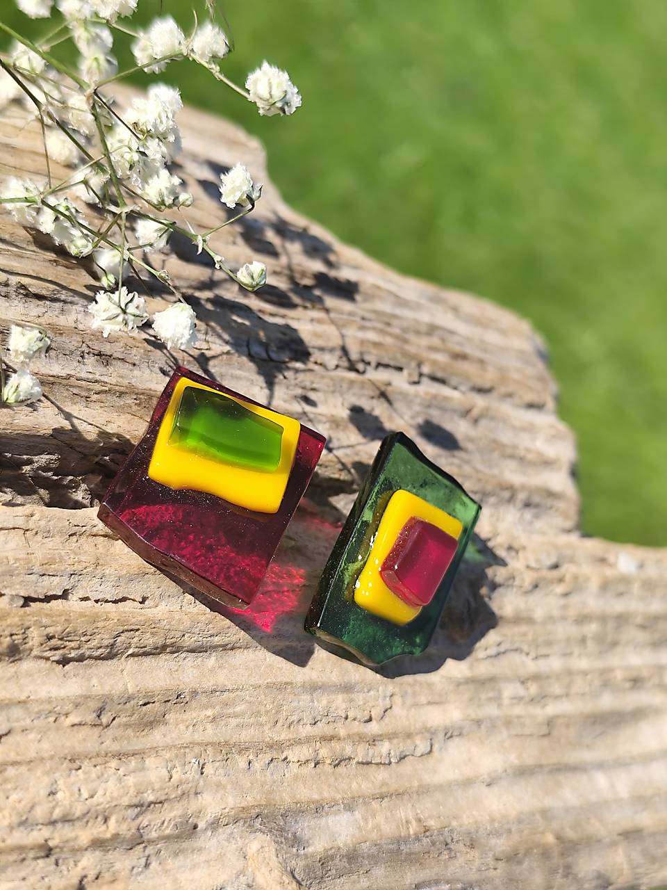 Sklenené asymetrické náušnice "Jana"