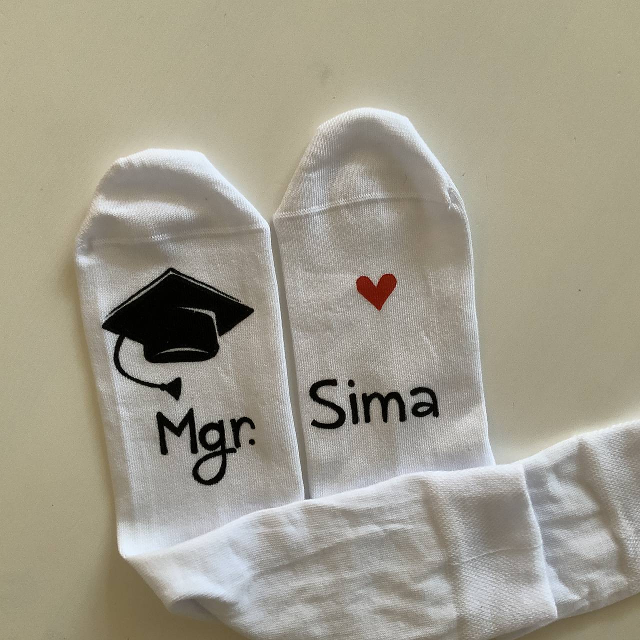 Maľované ponožky s titulom a menom na želanie biele