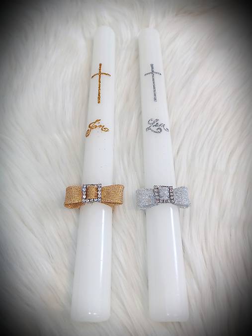 Sviečky - svieca na 1. sväté prijímanie / svieca na krst / sviečka na prvé sväté prijímanie  (Svieca zlatá + mašlička) - 17517650_