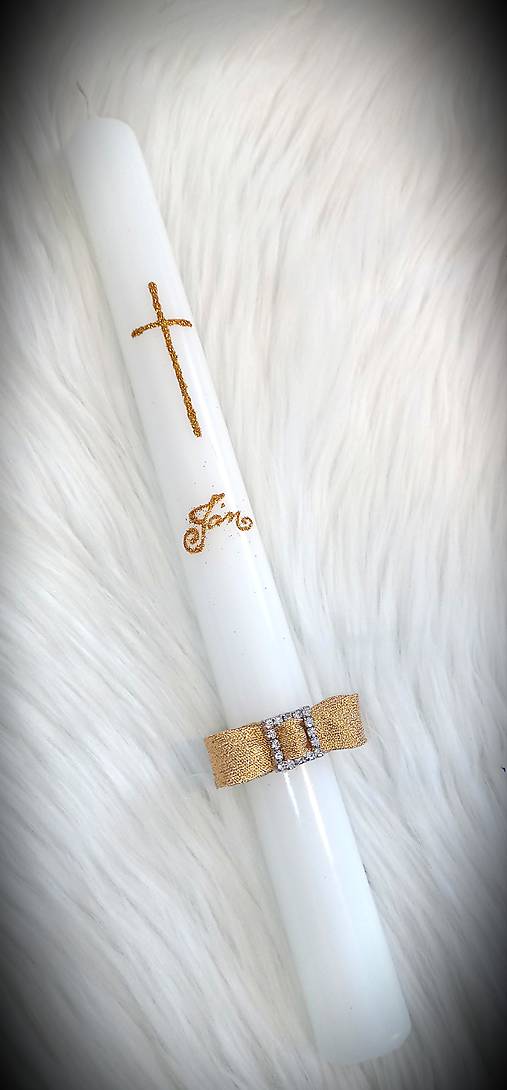 Sviečky - svieca na 1. sväté prijímanie / svieca na krst / sviečka na prvé sväté prijímanie  (Sviečka zlatá + mašlička) - 17517991_