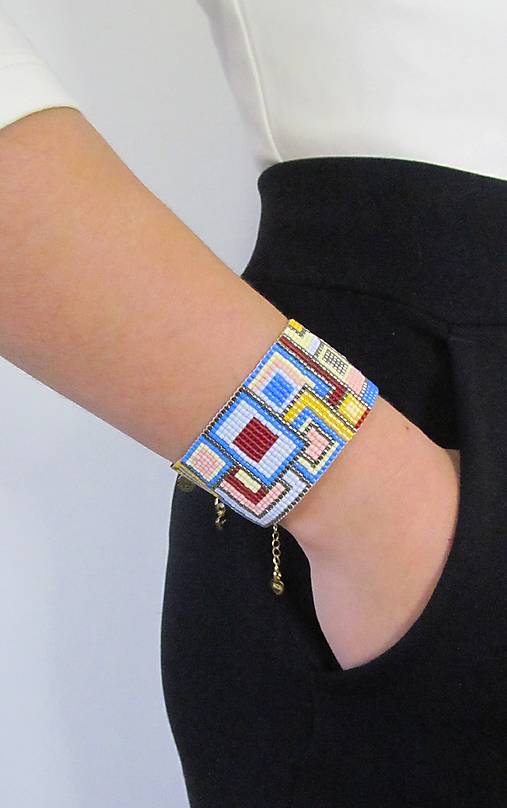 Náramky - Ručne Tkaný Miyuki Náramok "Farebné štvorce" - 17518691_