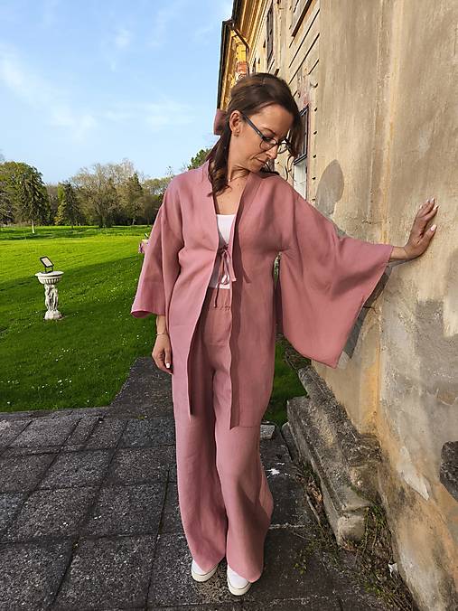 Kimoná - Ľanové kimono Csilla - 17518922_