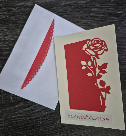 Papiernictvo - Pohľadnica červená ruža+ obálka  - 17517088_
