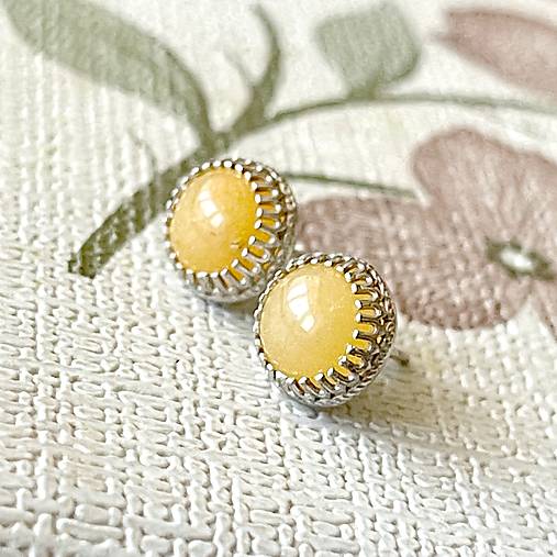 Náušnice - Simple Vintage Yellow Aventurine Earrings Silver Ag 925 / Napichovacie náušnice so žltým aventurínom E047 - 17519715_