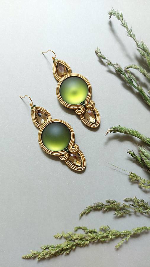 Náušnice - Oliv - Ručne šité šujtášové náušnice - Soutache earrings - 17520032_