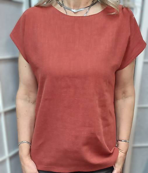 Blúzky a košele - Halenka z přírodního lnu - barva cihlová, velikost L/XL ~ LETNÍ VÝPRODEJ ~ - 17521128_