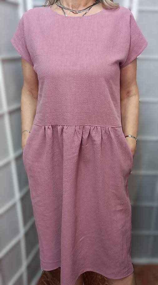 Šaty - Lněné šaty s kapsami - barva starorůžová, velikost L/XL ~ LETNÍ VÝPRODEJ ~ - 17521165_