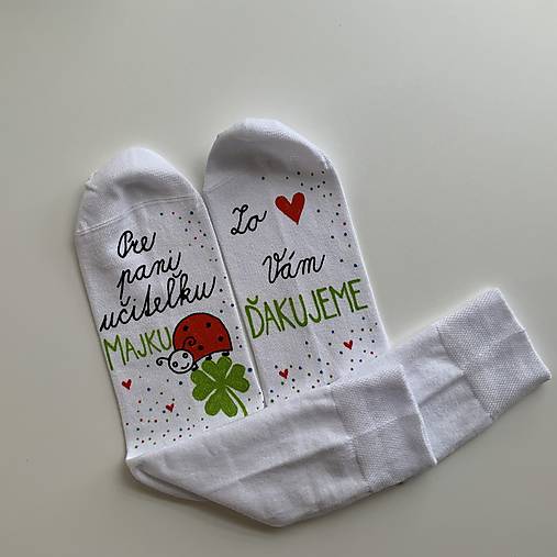 Maľované ponožky pre naj PANI UČITEĽKU s lienkou (biele)